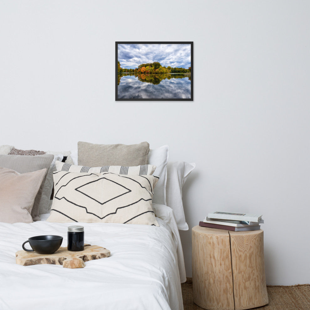 Autumn Reflections Rural Landscape Framed Photo Paper Wall Art Prints, Black, 18" X 24"