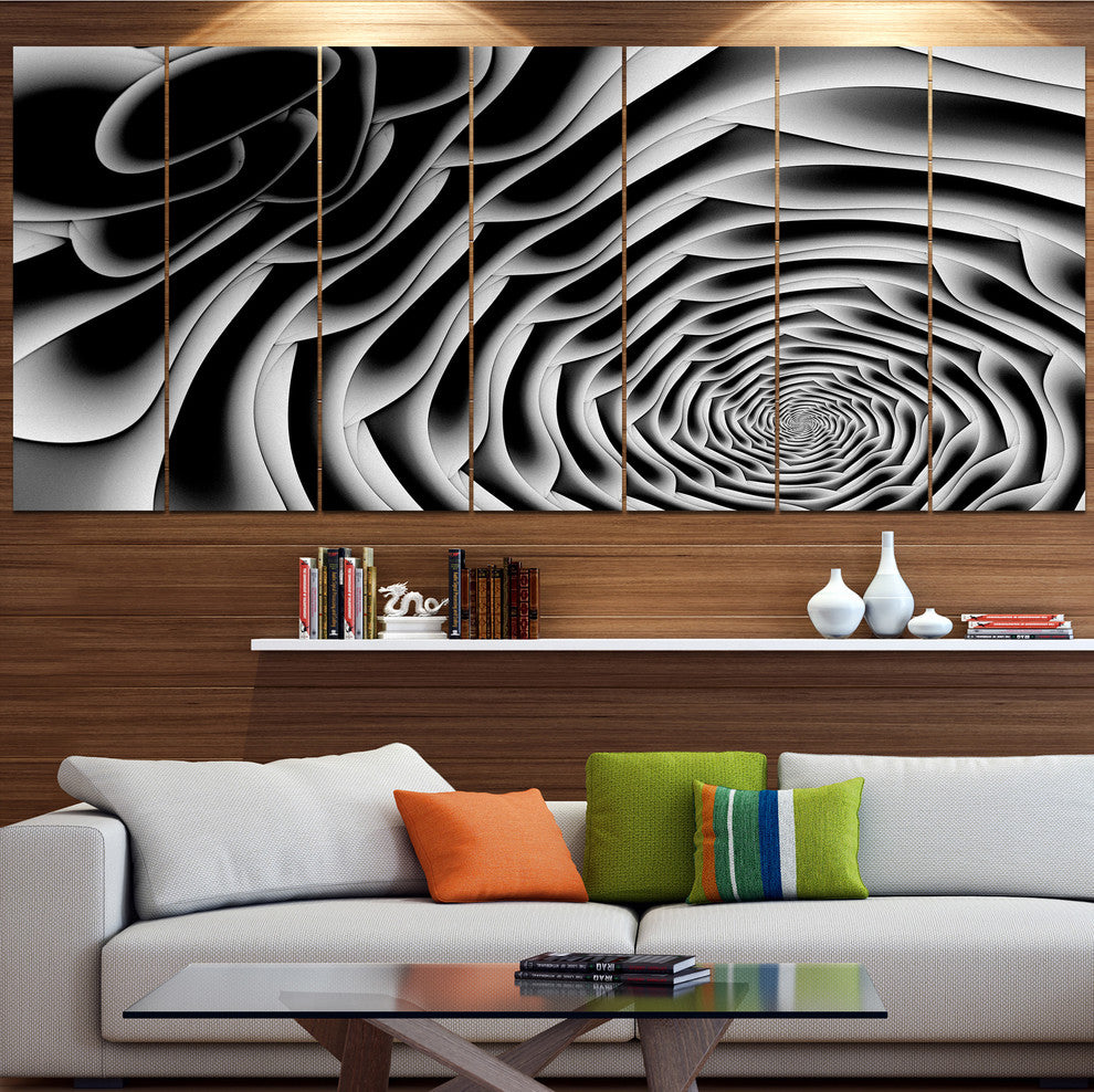 White Flower Shaped Fractal Art, Abstract Wall Art Canvas, 83"x32", 7 Panels