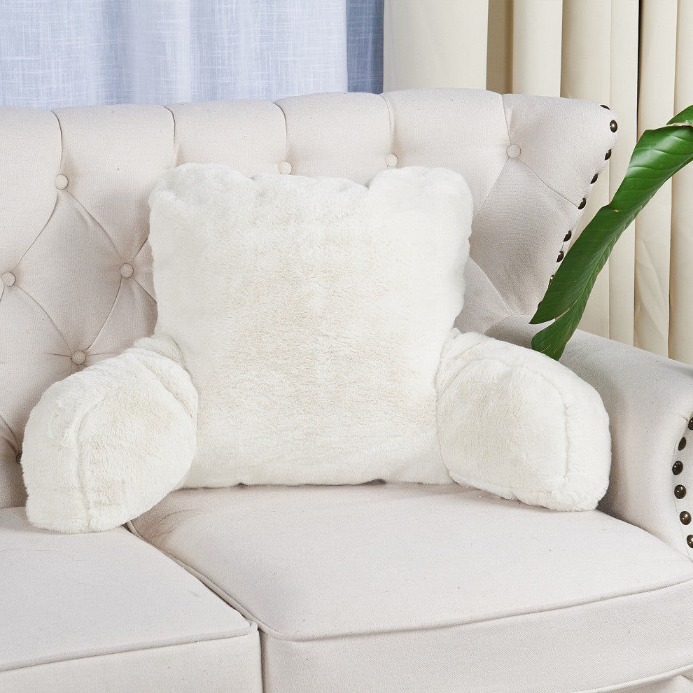 Fox Faux Fur Bedrest, Needs Assembly, Gardenia, 20"x18"x17"