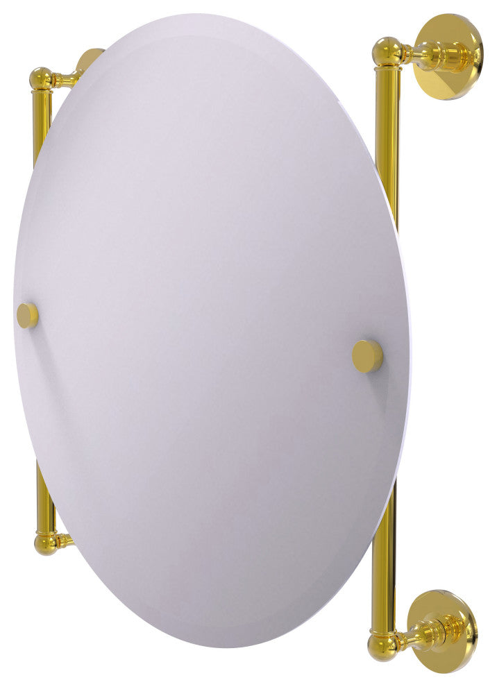 Prestige Skyline Round Frameless Rail Mounted Mirror, Polished Brass