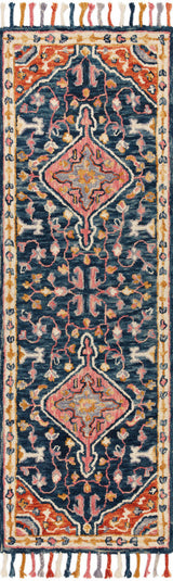 Navy Multi-Colored 100% Wool Hooked Zharah Area Rug by Loloi, 2'6"x7'6"