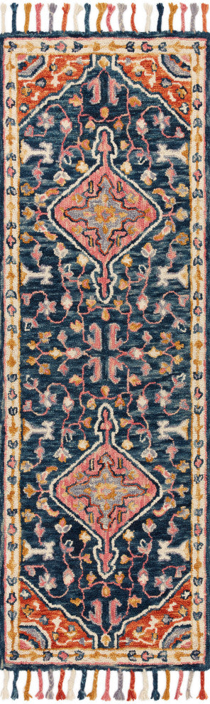 Navy Multi-Colored 100% Wool Hooked Zharah Area Rug by Loloi, 2'6"x7'6"