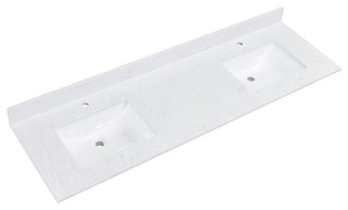 Salerno 73"  Engineered stone Vanity Top in Aosta White with White Sink