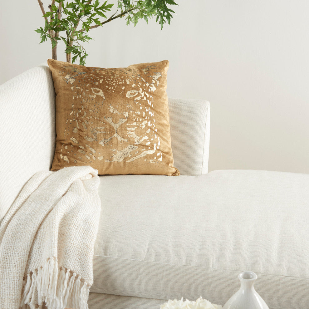 Mina Victory AC388 Throw Pillow, Beige/Gold, 20"X20"