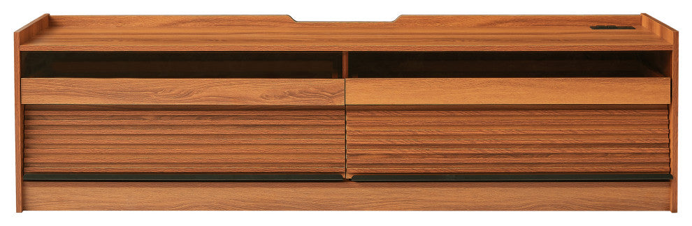 GDF Studio 4-Drawer Storage TV Stand, LED Lighting & Charging Ports, Espresso