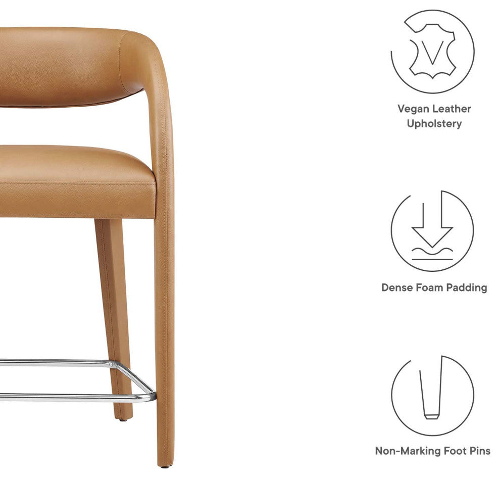 Pinnacle Vegan Leather Counter Stool Set of 2, Tan Silver