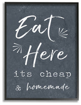 Eat Here Home Cooking Navy Framed Giclee Texturized Art, 11x14