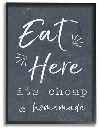 Eat Here Home Cooking Navy Framed Giclee Texturized Art, 11x14