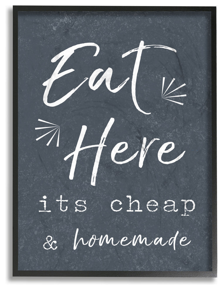 Eat Here Home Cooking Navy Framed Giclee Texturized Art, 11x14
