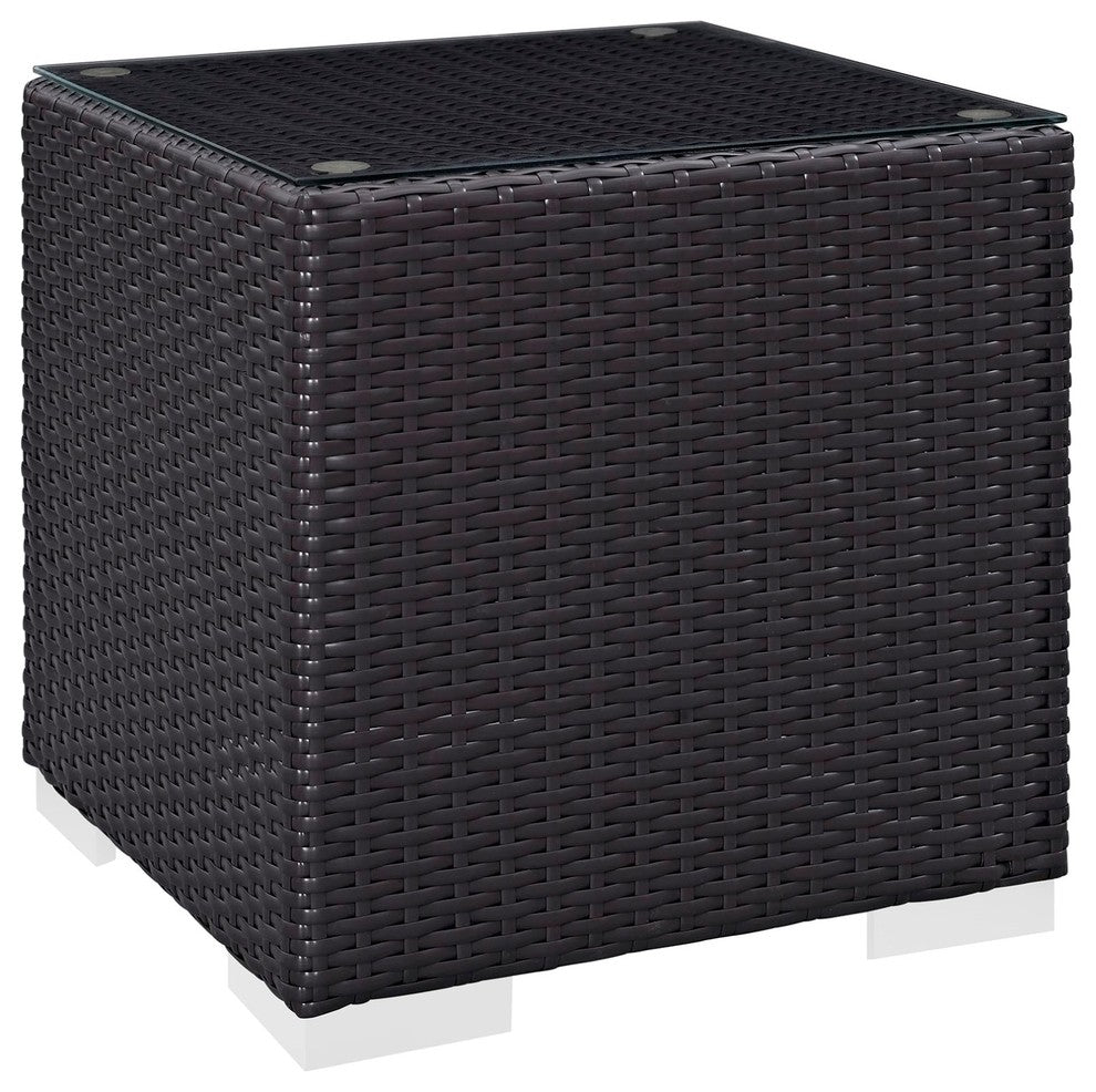 Modern Contemporary Urban Outdoor Patio Balcony Sofa Side Table, Brown, Rattan