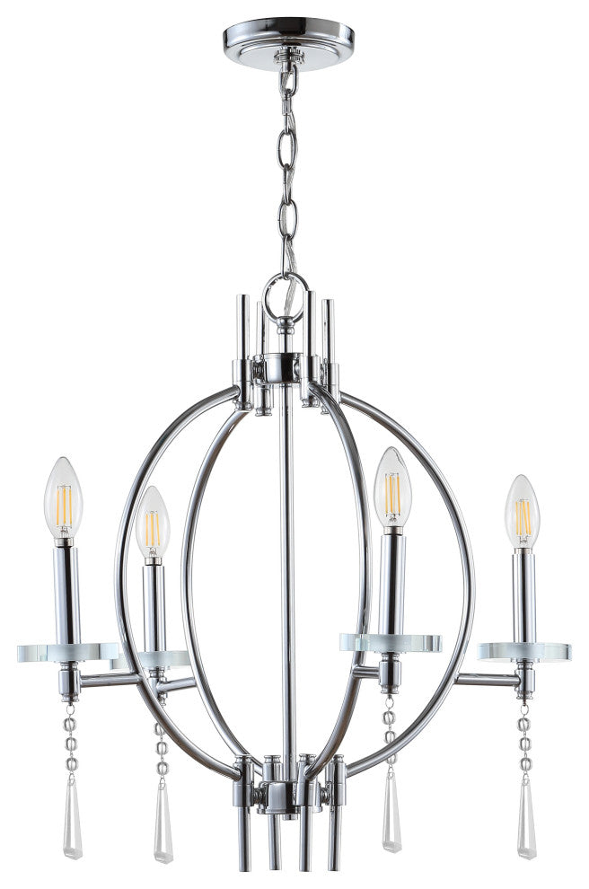 Laura 23" Crystal, Metal LED Pendant, Chrome
