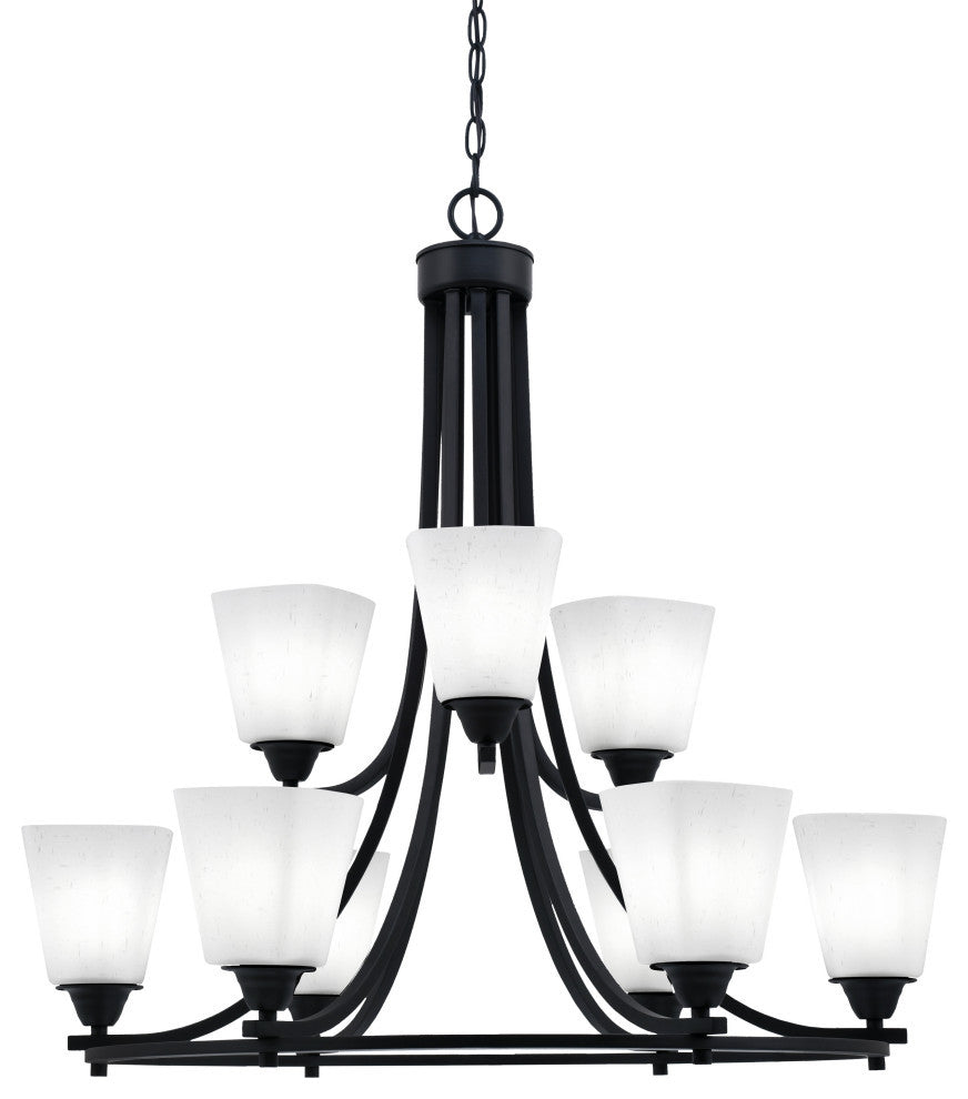 Paramount 9-Light Chandelier, Matte Black, 4.5" White Muslin Glass
