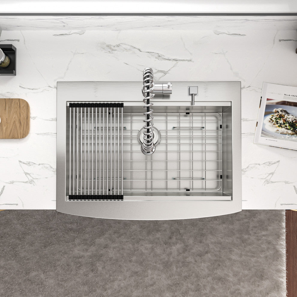 33 in Farmhous Drop-in Workstation Single Bowl Stainless Steel Kitchen Sink