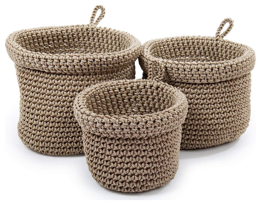 Set of 3 Woven Fabric Planter Basket, 5 x 4 inches, Beige
