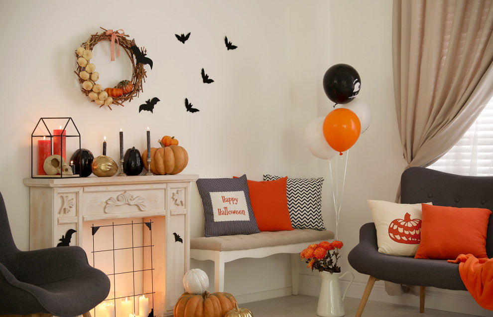 Happy Halloween Ticking Accent Pillow With Removable Insert, Navy, 20"x20"