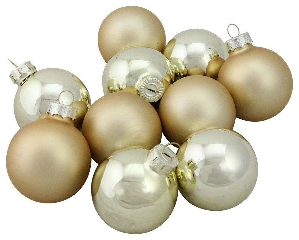10-Piece Shiny and Matte Glass Ball Christmas Ornament Set, Matte Gold