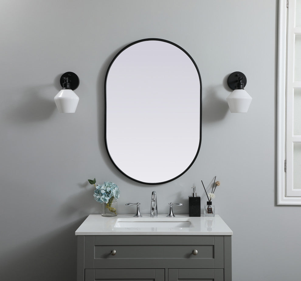 Metal Frame Oval Mirror 24X36 Inch, Black