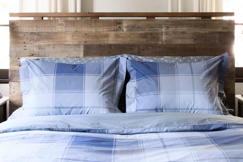 Pale Blue Plaid Duvet Cover Set Set