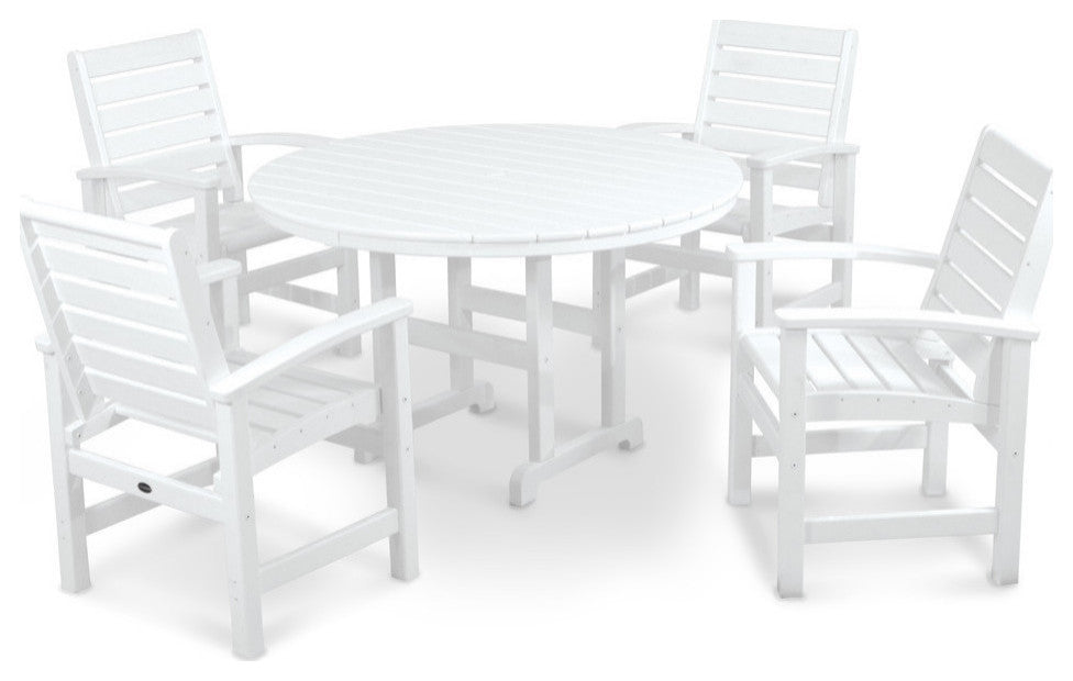 Polywood Signature 5-Piece Round Farmhouse Dining Set, White