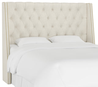Williams Full Nail Button Wingback Headboard, Linen Talc