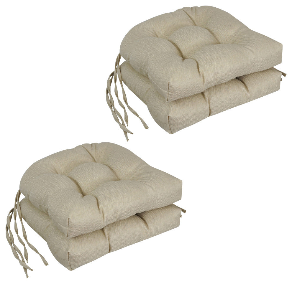 16" Spun Premium Outdoor U-Shaped Tufted Chair Cushions, Set of 4, Newfound Ecru