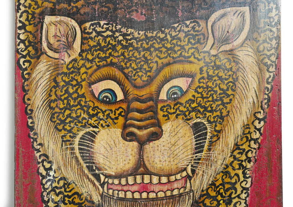 Consigned Painted Wood Leopard Panel 1