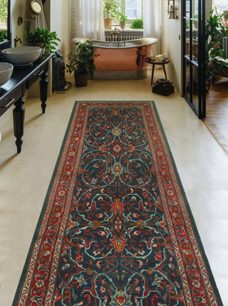 Fine Vintage Distressed Catarino Navy/Red Runner, 3'5x10'11