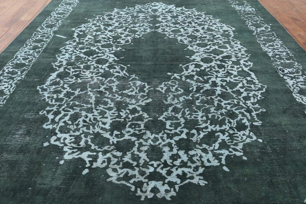 Persian Bargasta Blue Overdyed Hand-Knotted Wool Rug, 10'x14'