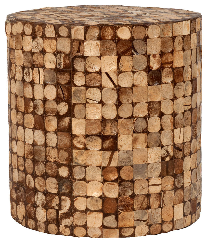 Coconut Shell Inlay Round Accent Table by East at Main, Columbia Brown