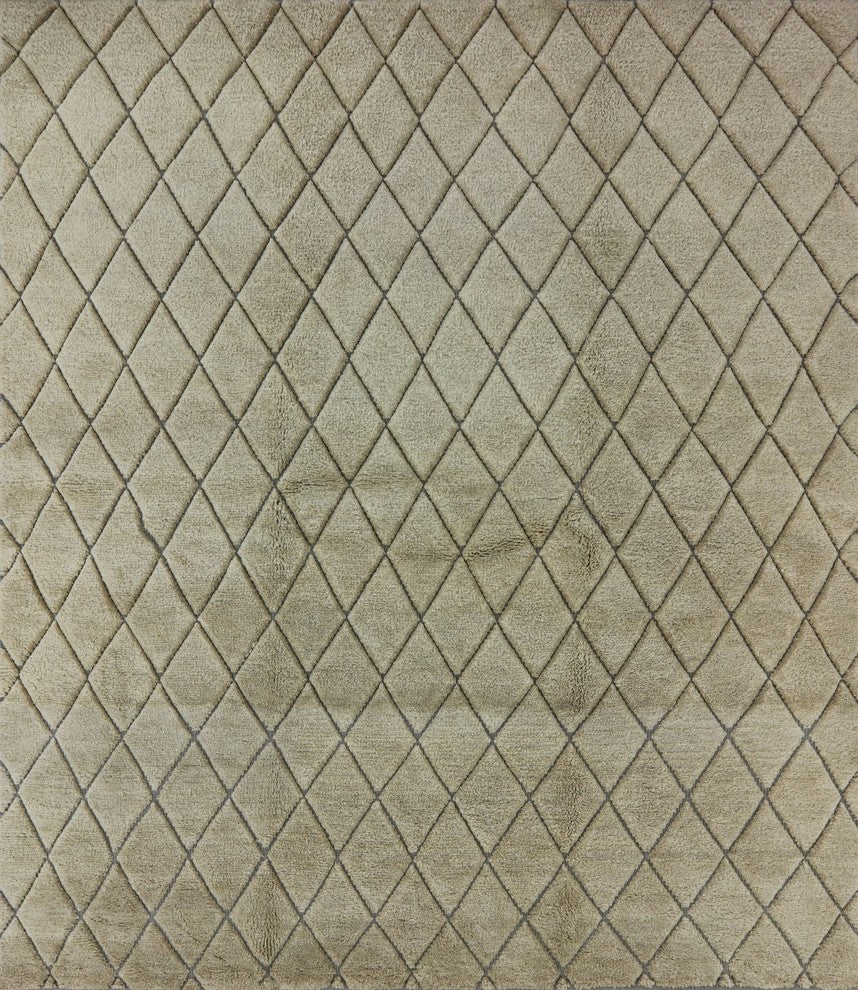 Unique Ivory Brocade Plush 8''x10'' Maroccan Hand Knotted Wool Area Rug H8422