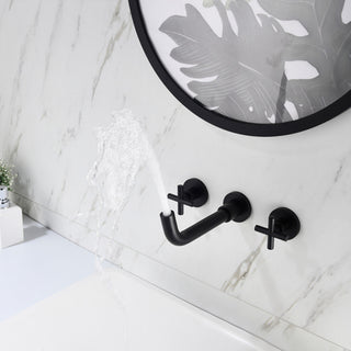 Two Handle Wall Mount Bathroom Sink Faucet with Rough-in Valve, Matte Black