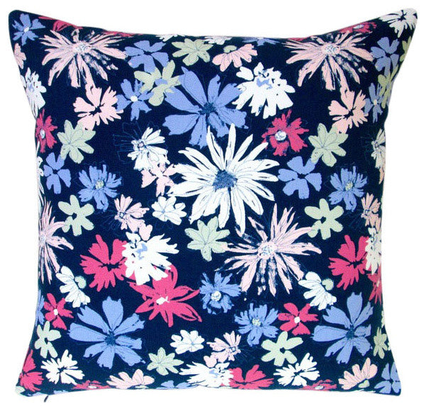 Indoor Ink Outburst Flowers In Navy Blue 20x20 Throw Pillow, Pillow Cover Only