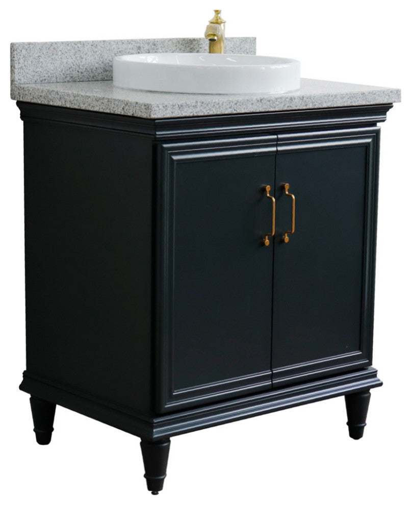 31" Single Vanity, Dark Gray Finish With Gray Granite And Round Sink