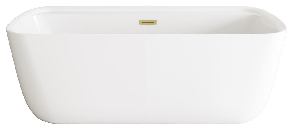 Charolette 67" Soaking Bathtub, Glossy White With Brushed Gold Trim