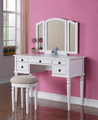 Vanity Set with Tri-Fold Mirror, White