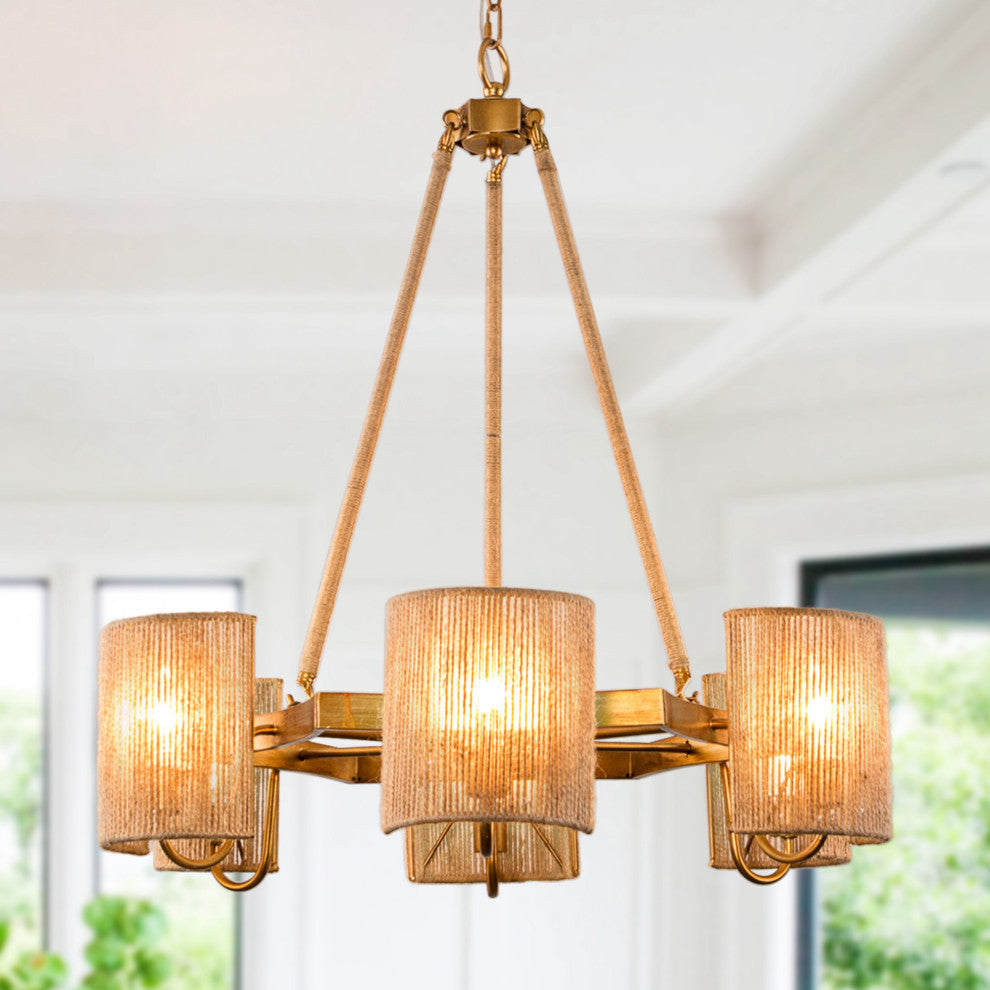28.74 in. 6-Light Farmhouse Chandelier with Rope Sole shade
