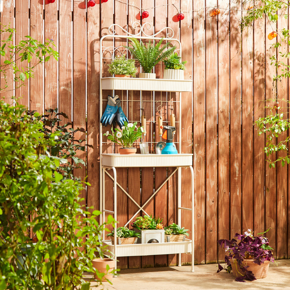 68"H 3-Tiered Metal Shelf Planter Stands, White