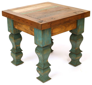 Rustic Old Door End Table, Turquoise