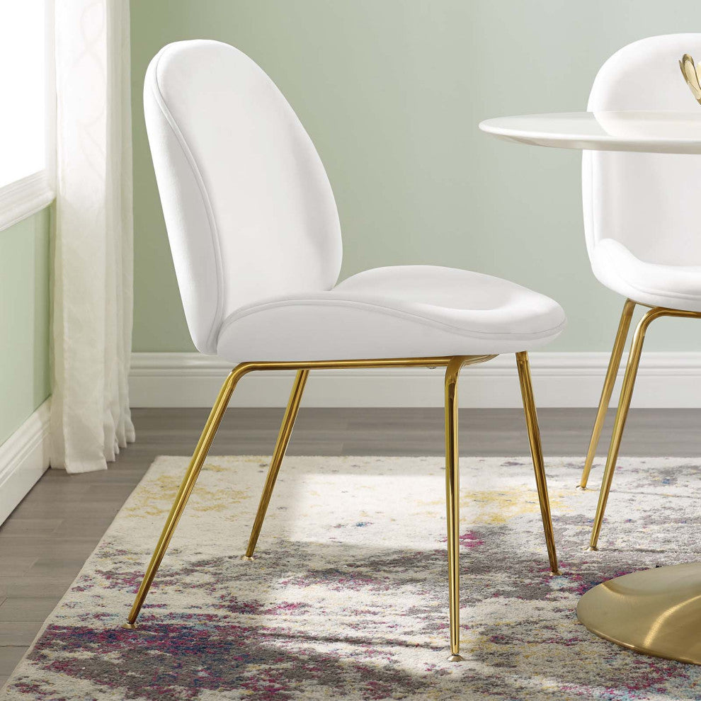 Side Dining Chair, Velvet, Metal, White, Modern, Bistro Restaurant Hospitality