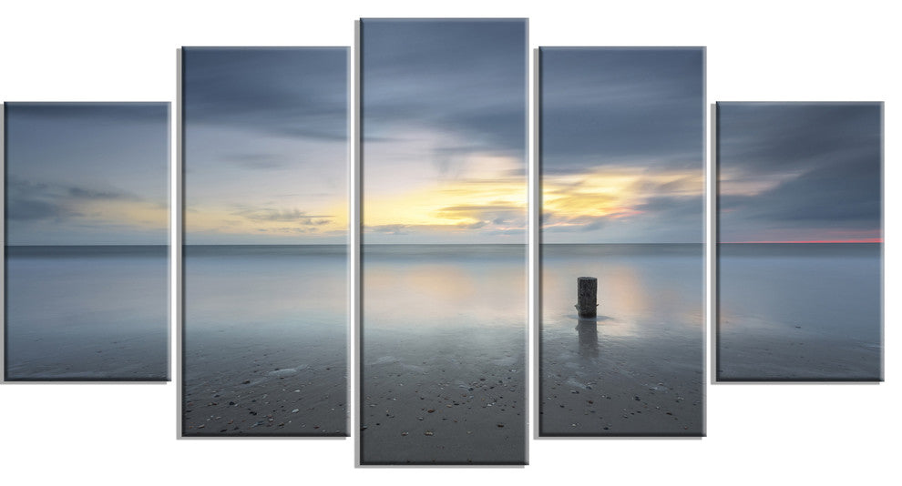 Stormy and Dark Sea Sunset, Seascape Canvas Art Print, 60"x32", 5 Panels