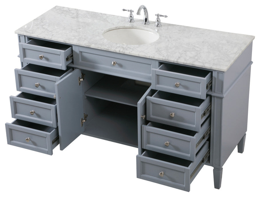 Home Living Vanity with Carrara White Marble Countertop, Gray, 60", Single Sink