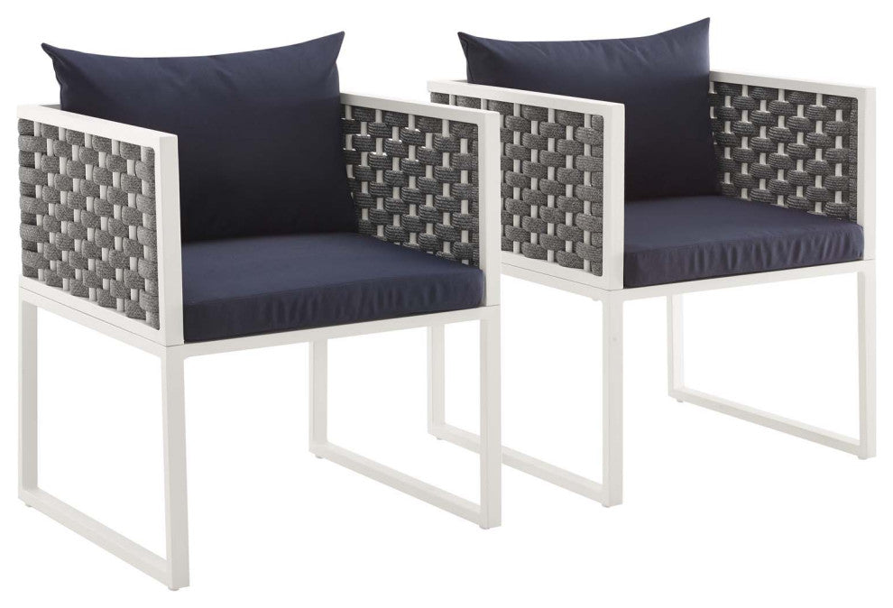 Stance Dining Armchair Outdoor Patio Aluminum Set of 2 White Navy