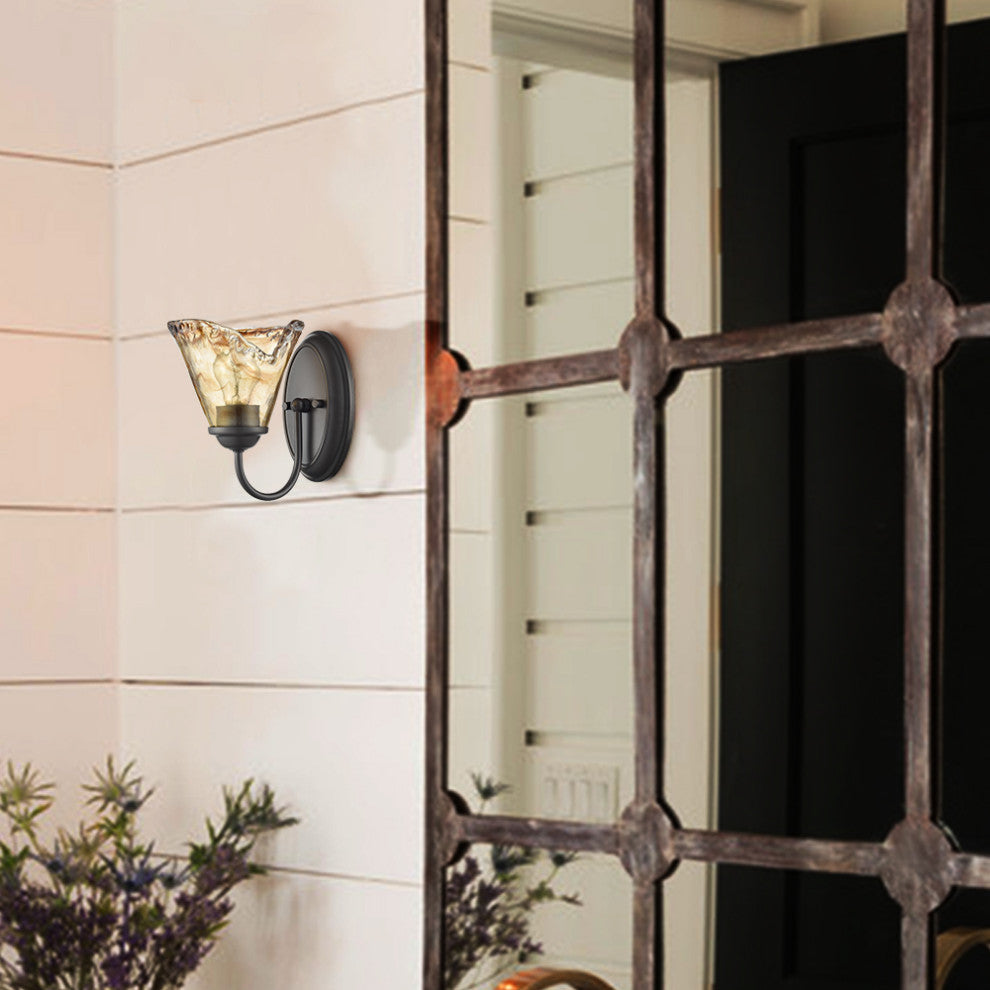 Rustic Wall Sconces Set of 2 With Amber Glow Glass