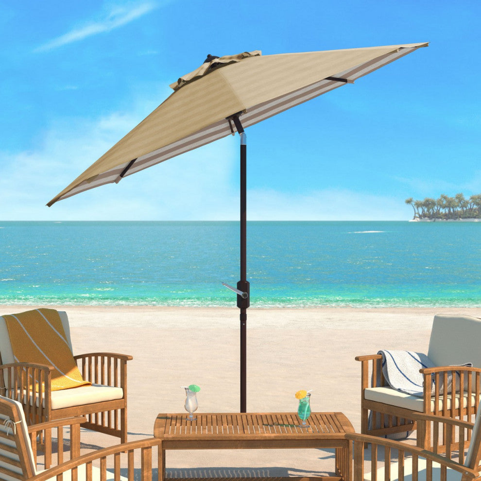 Safavieh Outdoor Athens 11ft Round Crank Umbrella Beige