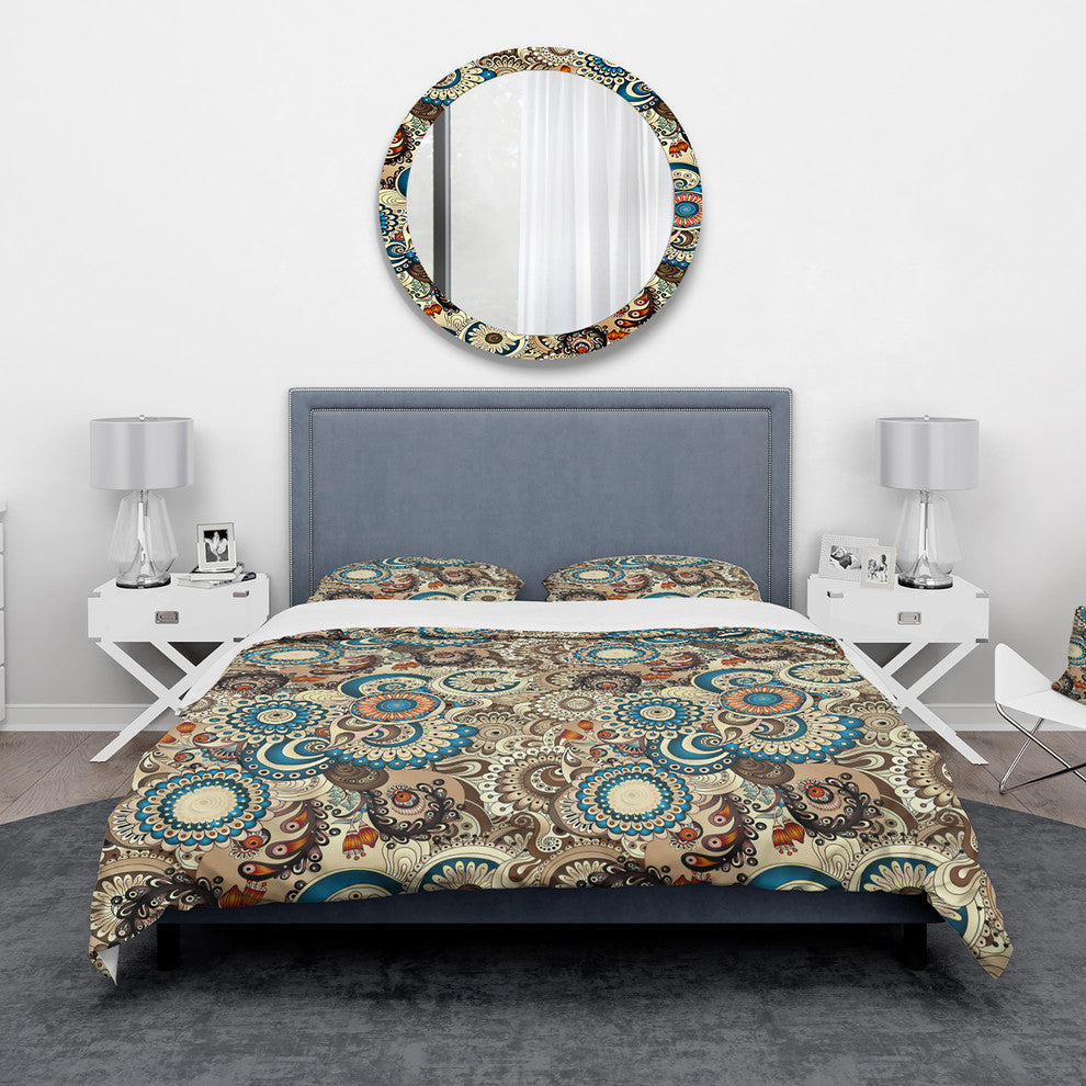 Floral Pattern With Doodles Cucumbers Bohemian Eclectic Bedding, King