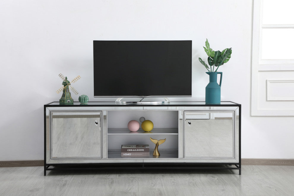 Jesse 72 In. Mirrored TV Stand, Black