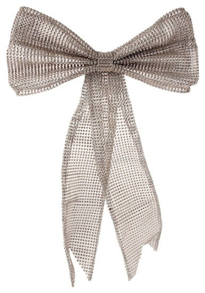 19" Champagne Rhinestone Mesh Bow Christmas Ornament
