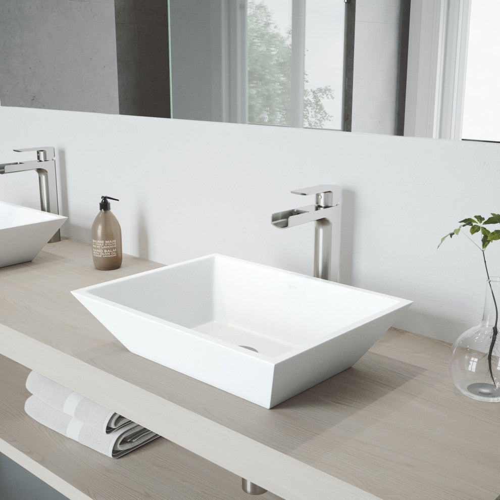 Vinca 18"L x 14"W MatteStone Vessel Sink and Amada 10"H Faucet Set