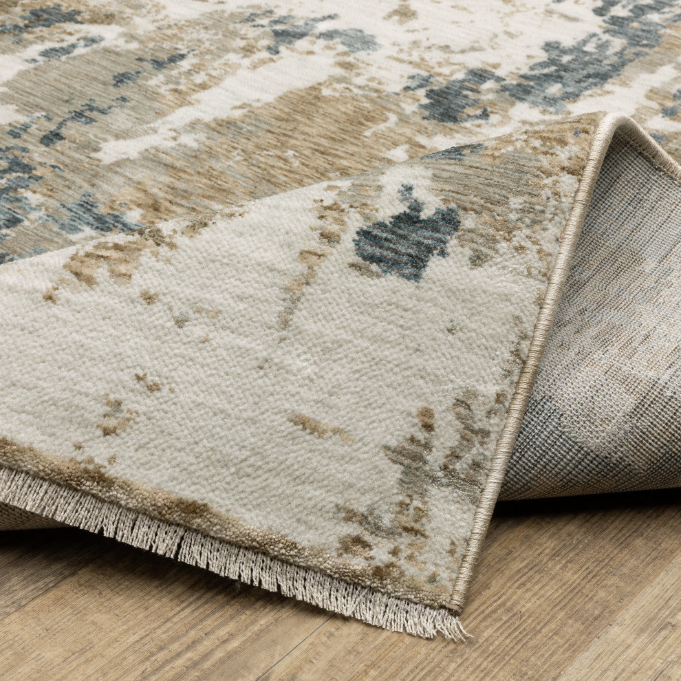 Easely Modern Abstract Elements Beige/ Teal Area Rug, 2'3" x 7'6"