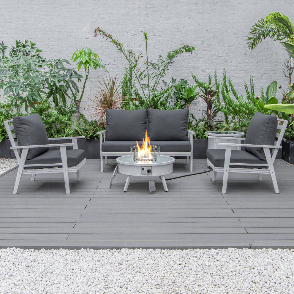 LeisureMod Walbrooke Patio Conversation Set With Fire Pit Table, Charcoal